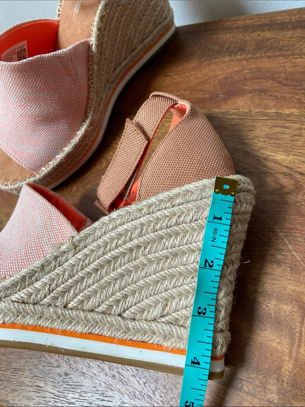 TOMS Pink Canvas Espadrille Wedge Sandals with Tan Ankle Strap